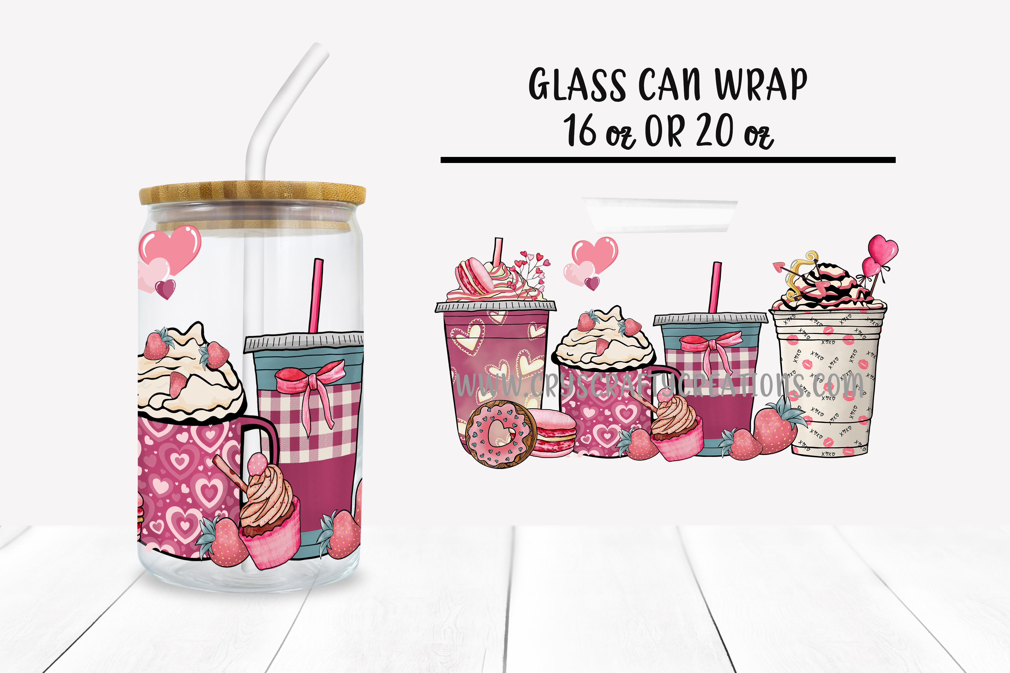 Lots of Hearts for a 24oz Starbucks Cold Cup Vinyl Sticker Wrap