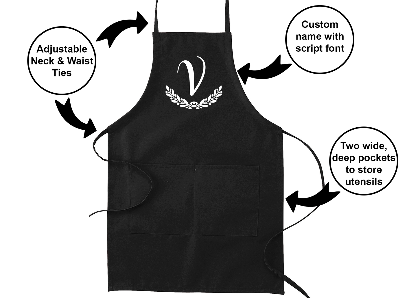 CK04 Personalized Single Initial Laurel Vine Kitchen Apron