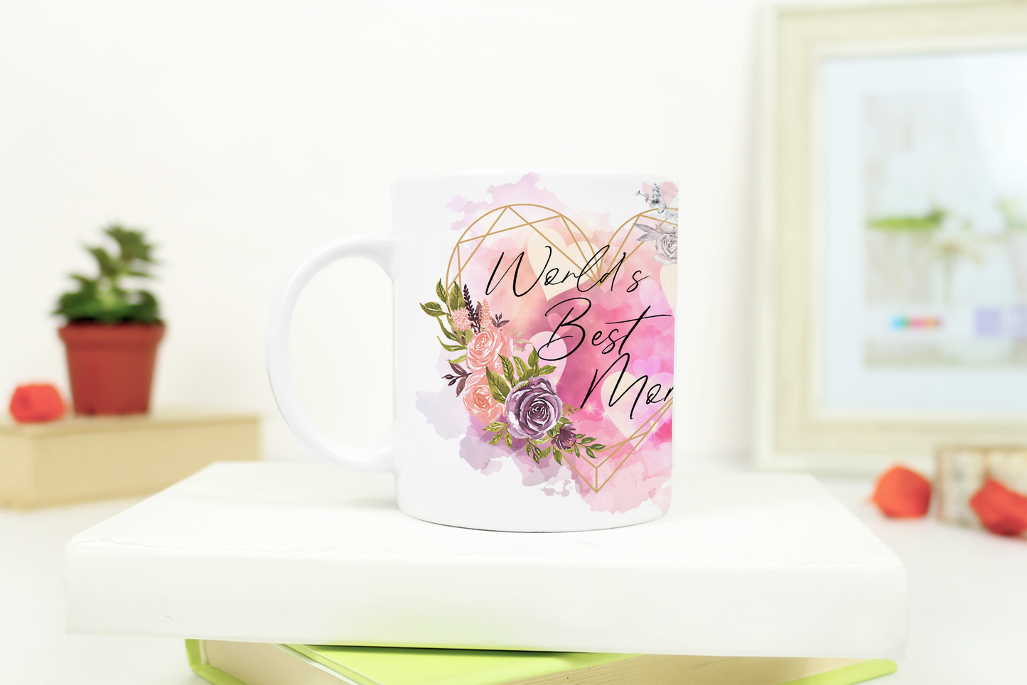 World's Best Mom Coffee Mug | 11 ounces | Floral Watercolor Ceramic Mug