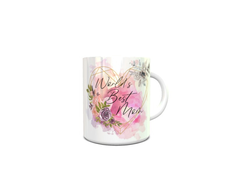 World's Best Mom Coffee Mug | 11 ounces | Floral Watercolor Ceramic Mug