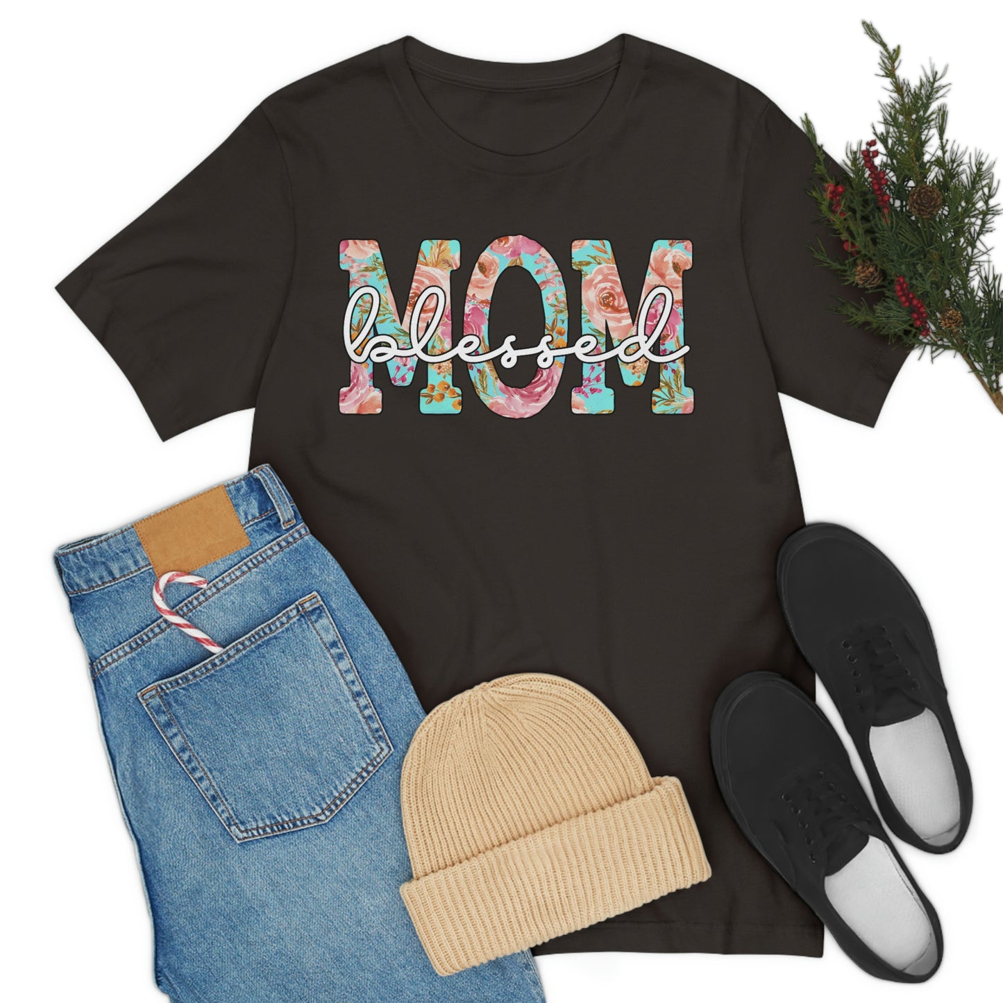 Blessed Mom Floral - Adult Unisex Jersey Short Sleeve Tee
