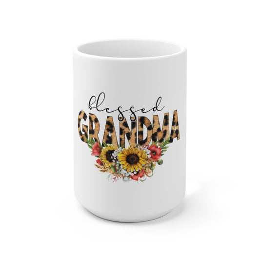 Personalized Name Blessed Grandma Leopard Floral Ceramic Mug 15oz