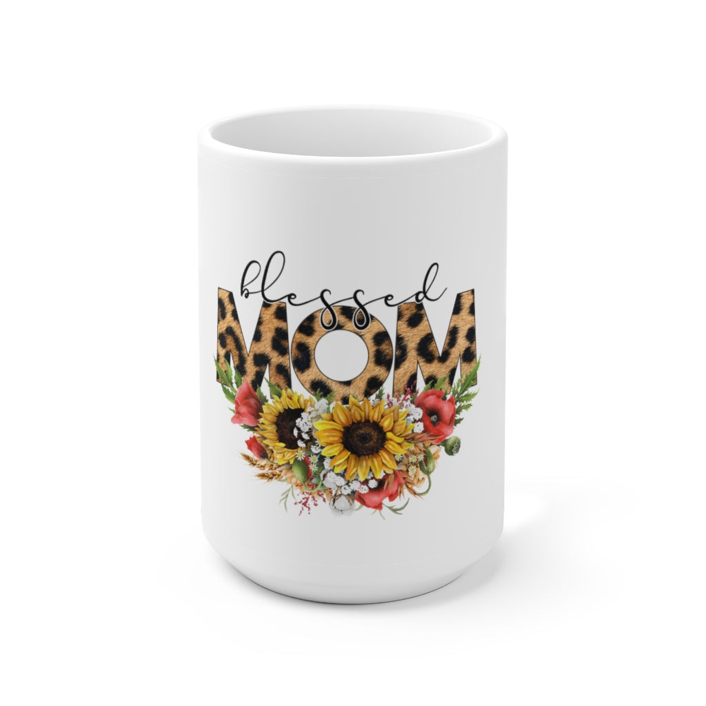 Personalized Name Blessed Mom Leopard Floral Ceramic Mug 15oz