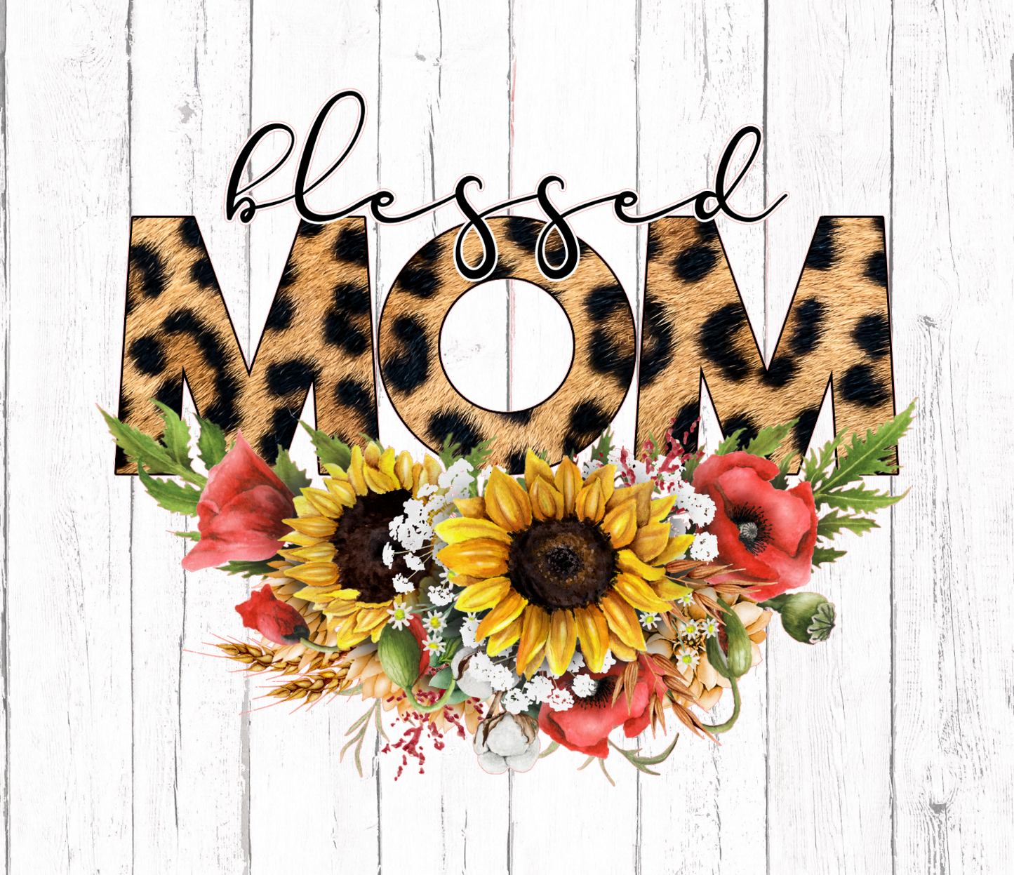Blessed Mom Leopard Floral Print