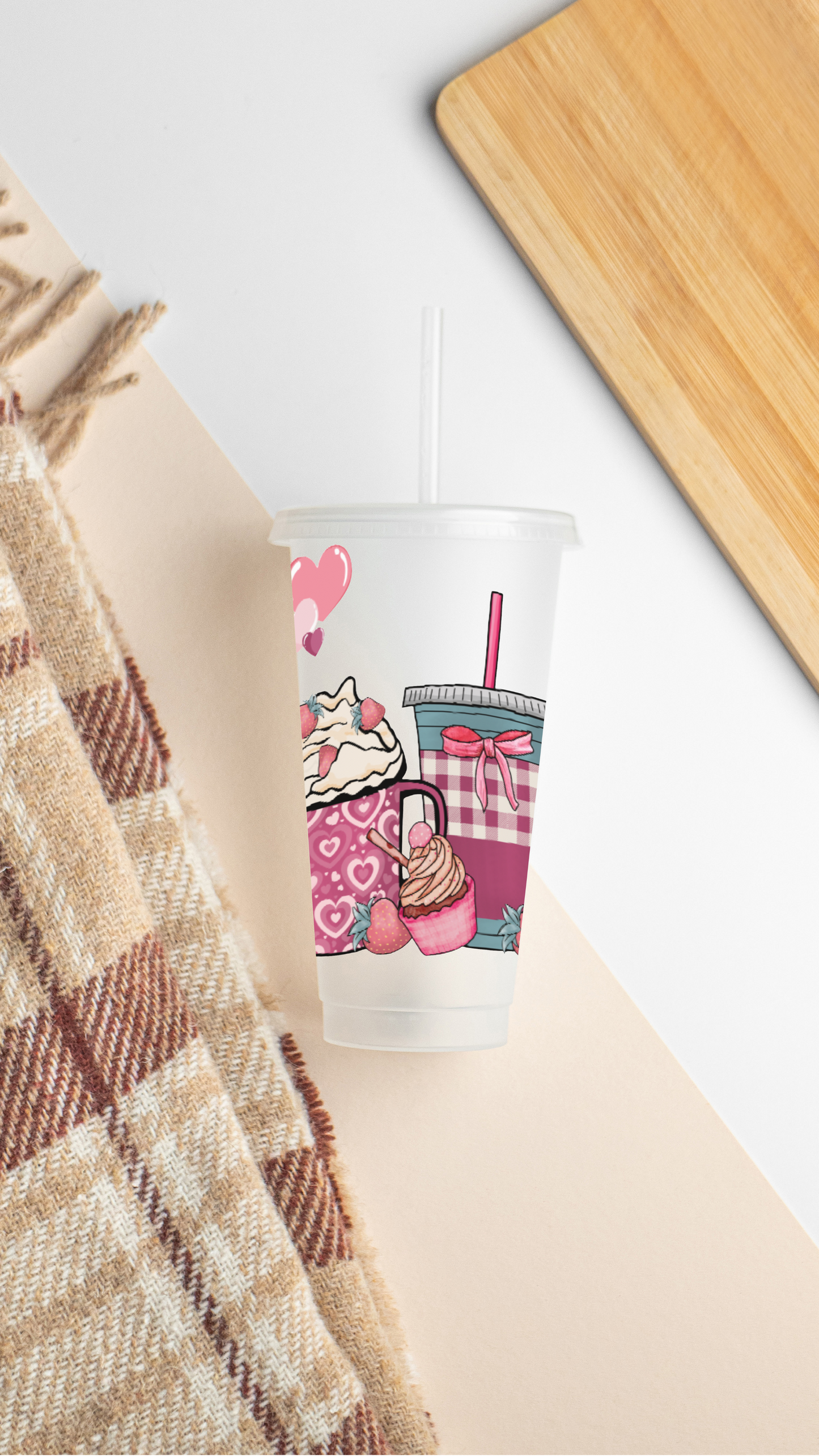 Ready To Apply Cup Wrap - Coffee Latte Drink Love Hearts Design