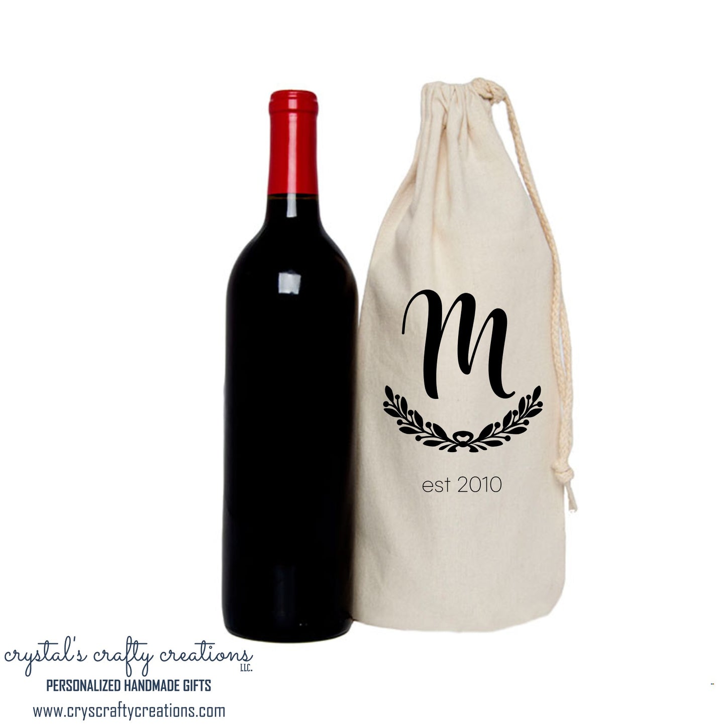 Personalized Single Initial Monogram Vine Wine Bag