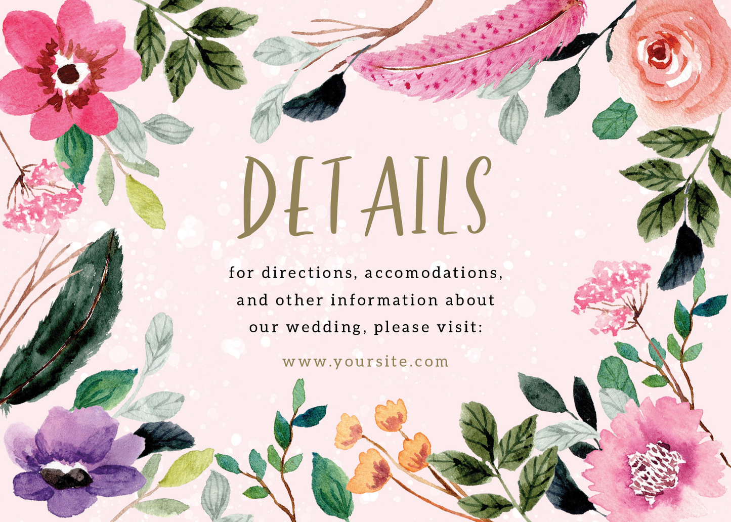 Watercolor Floral Feathered Wedding Invitation Suite WEDINV01